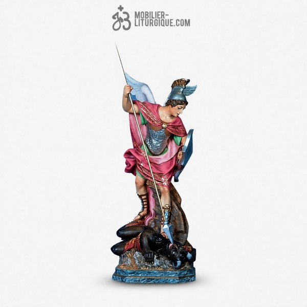 Statue Saint Michel Archange Polychrome Antique