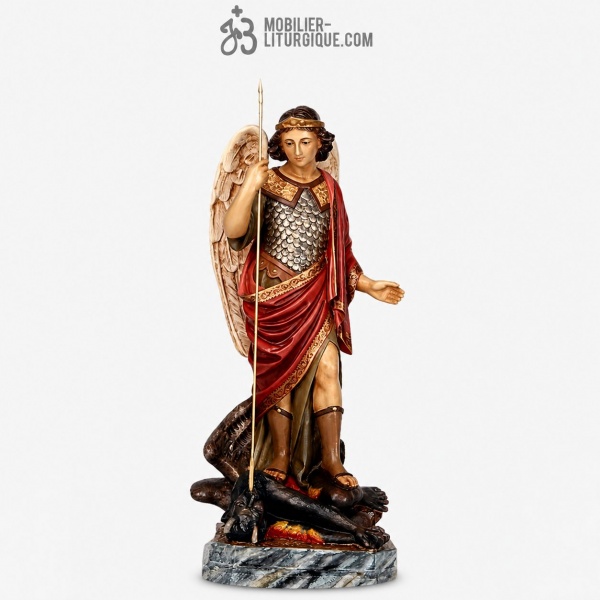 Statue Saint Michel Archange Polychrome Antique