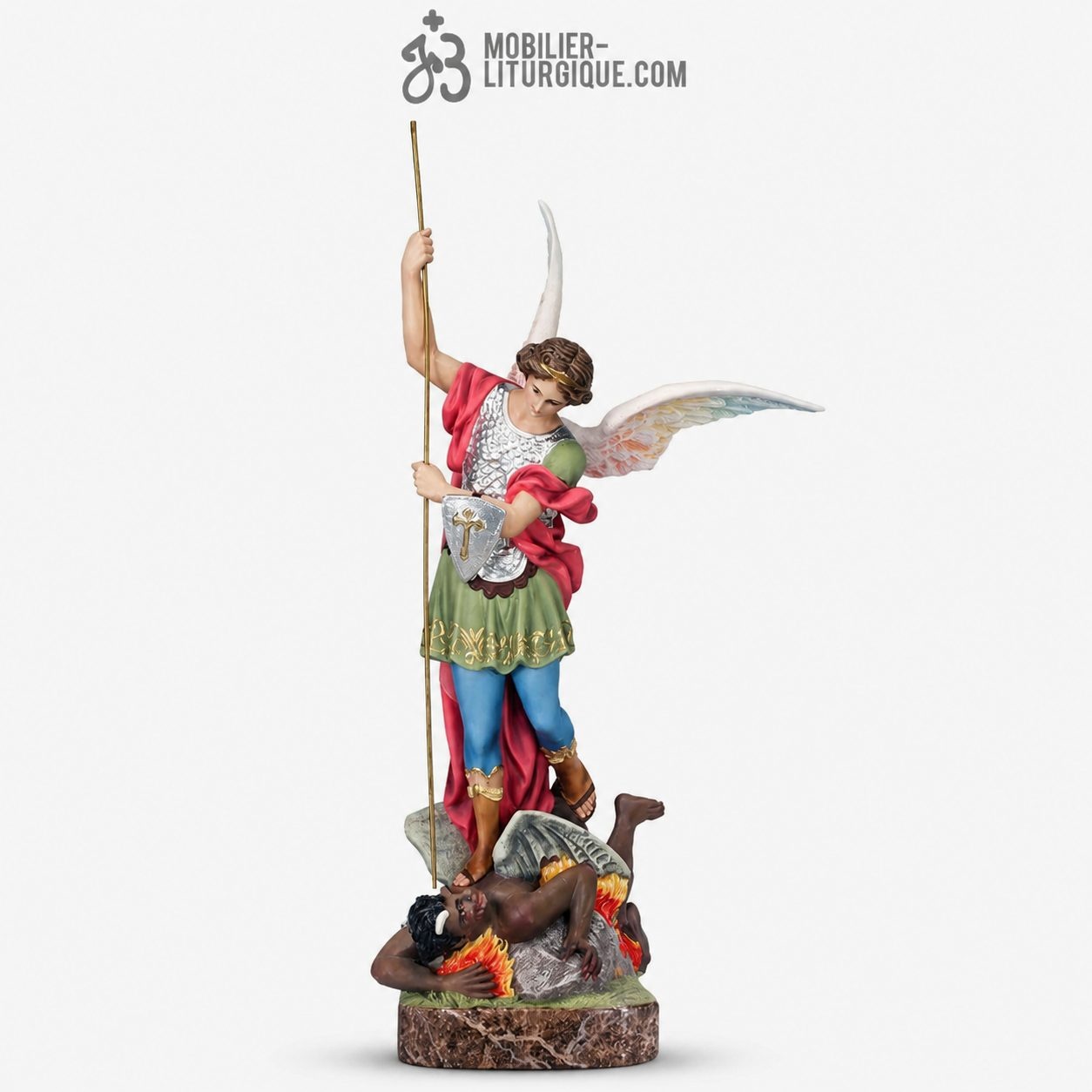 Statue Saint Michel Archange Polychrome Antique
