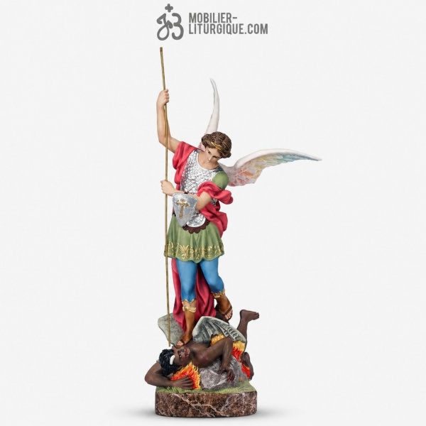 Statue Saint Michel Archange Polychrome Antique