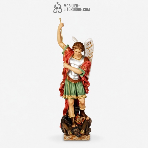 Statue Saint Michel Archange Polychrome Antique