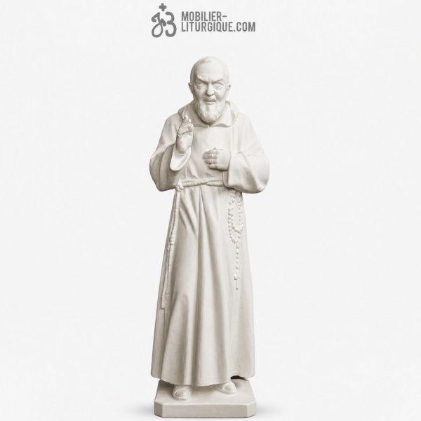 Statue Saint Padre Pio en marbre blanc, en r�sine de poudre de marbre, 60 cm