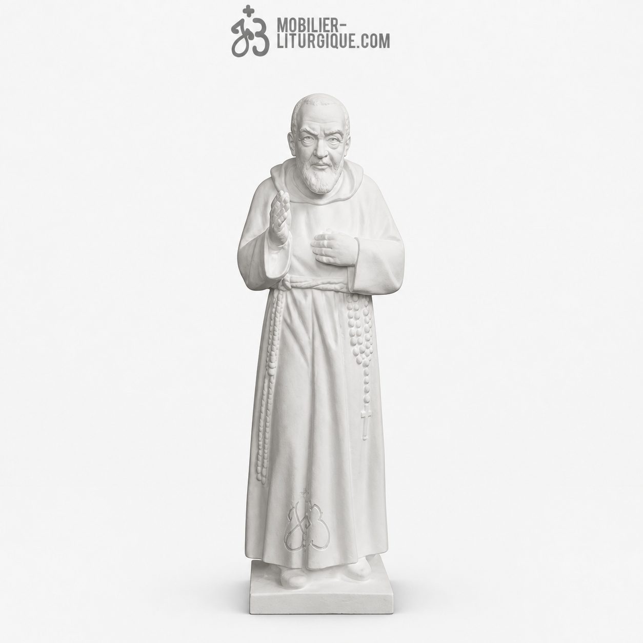Statue Saint Padre Pio en marbre blanc reconstitu&eacute; 50 cm