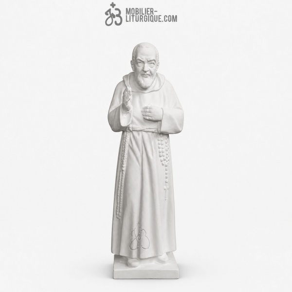 Statue Saint Padre Pio en marbre blanc reconstitu� 50 cm