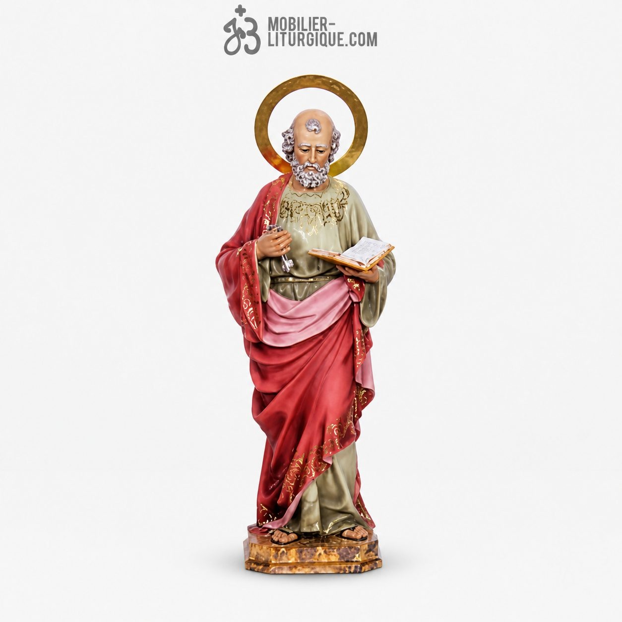 Statue Saint Pierre Polychrome Antique