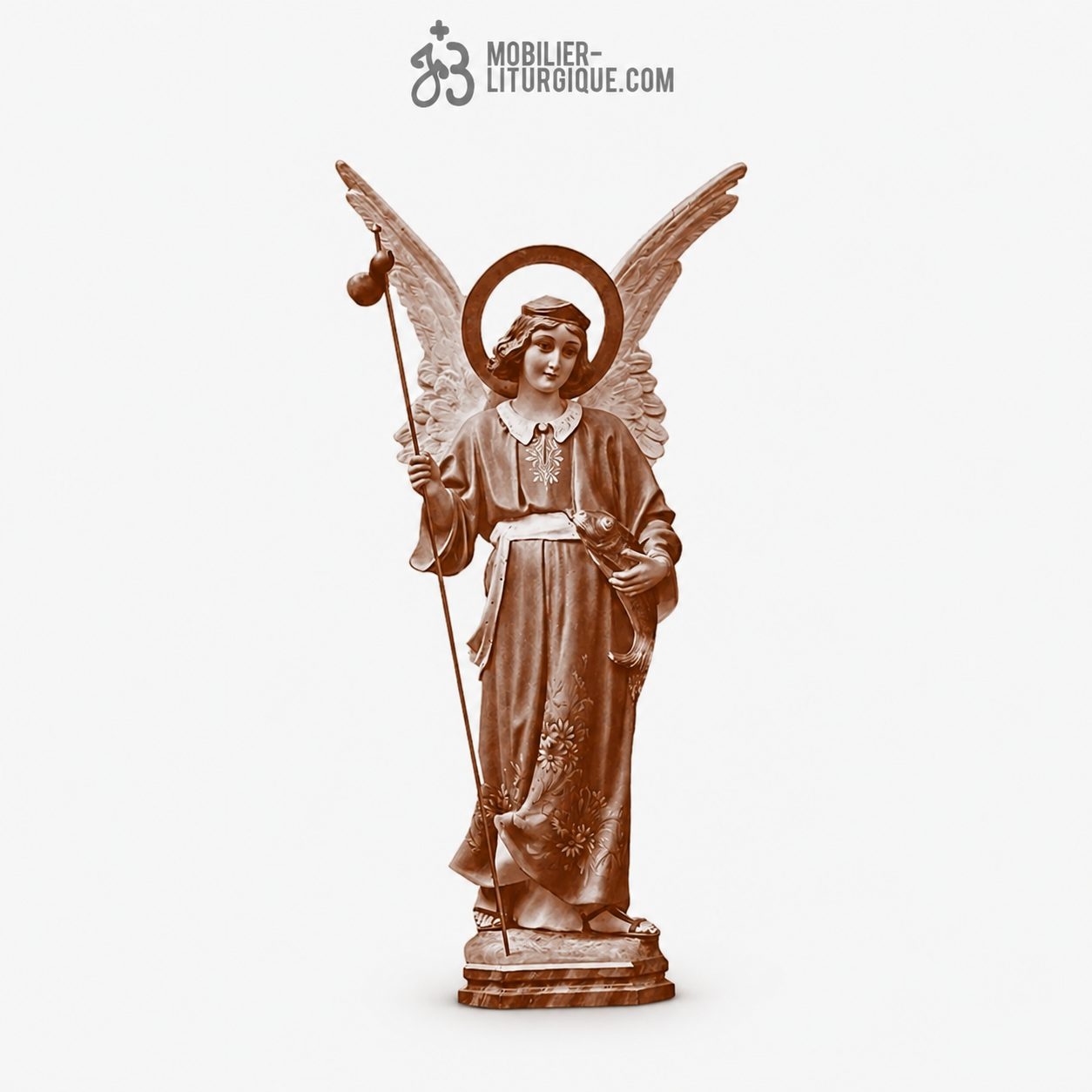 Statue Saint Rapha&euml;l Polychrome Antique
