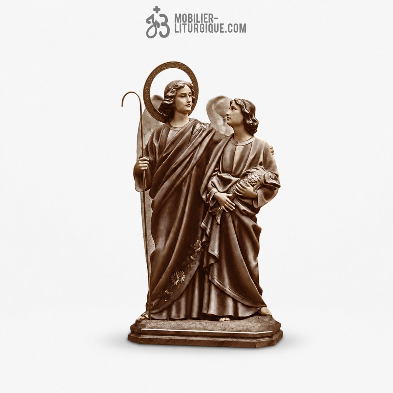 Statue Saint Rapha&euml;l Polychrome Antique