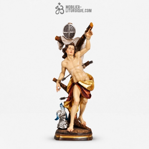 Statue Saint S�bastien en bois d�cor�
