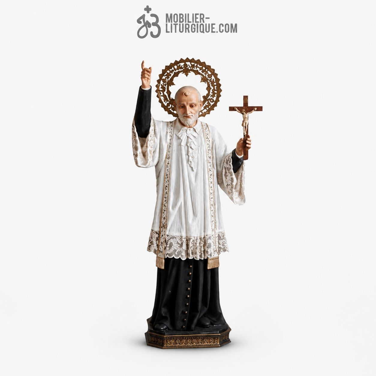 Statue Saint Vincent de Paul Polychrome Antique