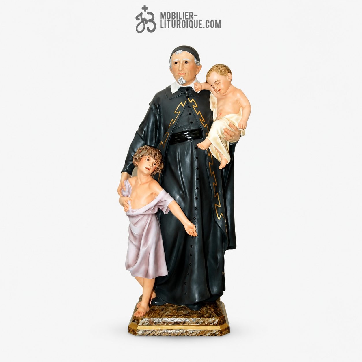 Statue Saint Vincent de Paul Polychrome Antique
