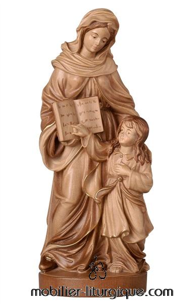 Statue Sainte Anne en bois cir� 3 x teintes