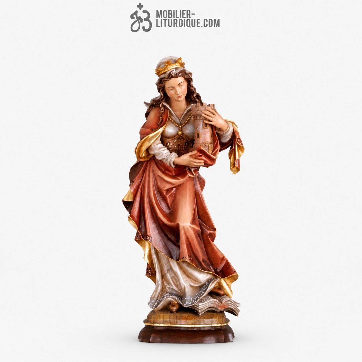 Statue Sainte Barbara en bois d&eacute;cor&eacute;