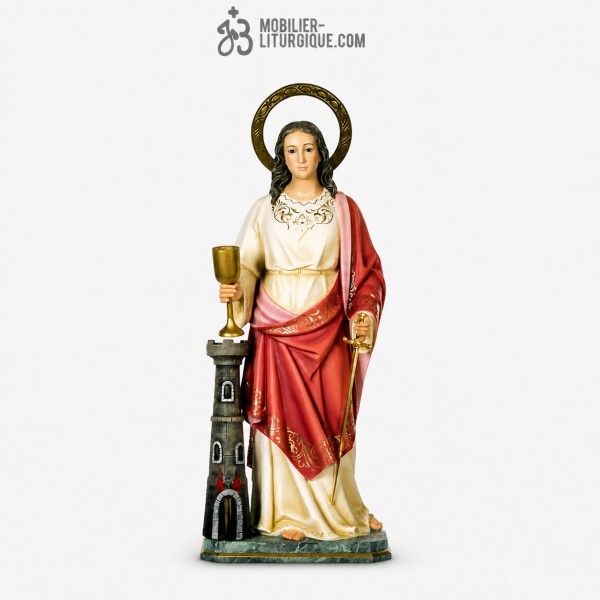 Statue Sainte Barbara Polychrome Antique