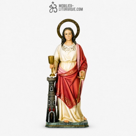 Statue Sainte Barbara Polychrome Antique