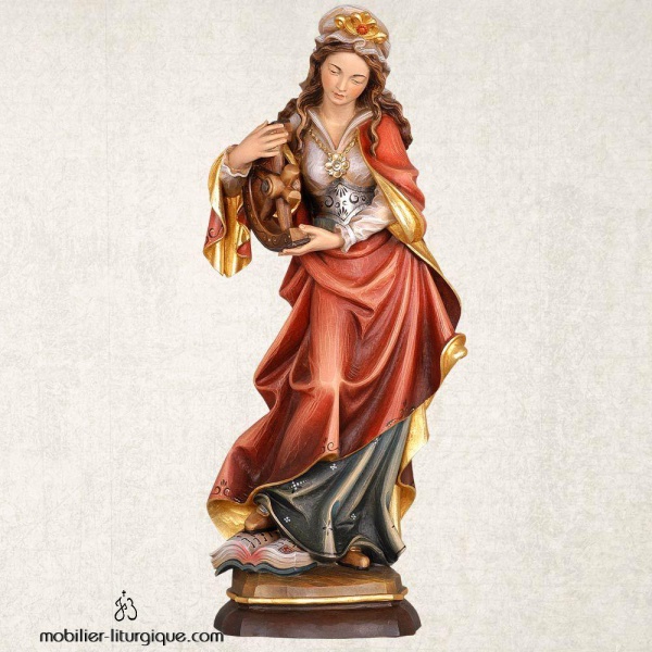 Statue de Sainte Catherine en bois d�cor�