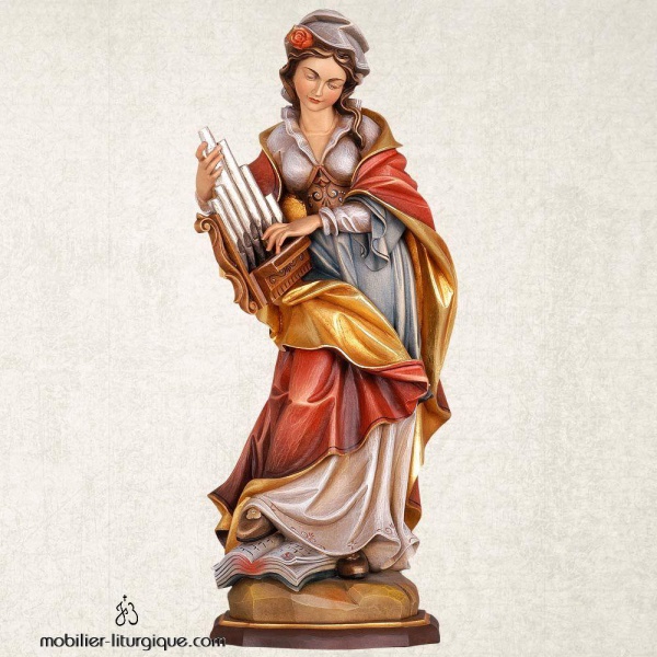 Statue de Sainte C�cile en bois d�cor�