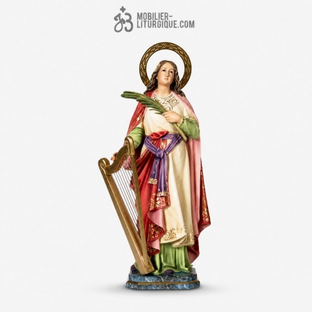 Statue Sainte C�cile Polychrome Antique