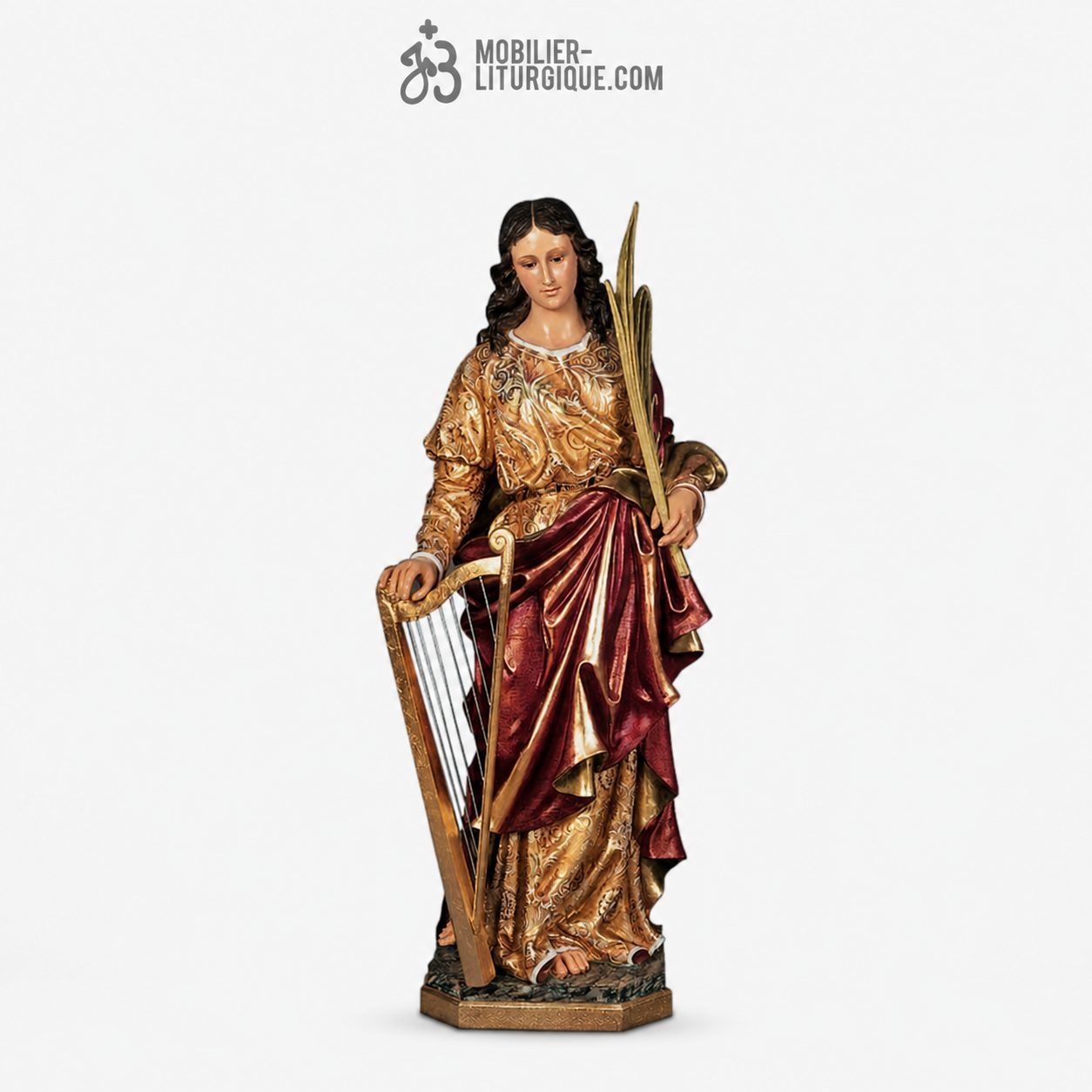 Statue Sainte C&eacute;cile Polychrome Antique