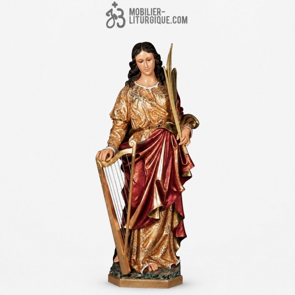 Statue Sainte C�cile Polychrome Feuille d\'or Riche