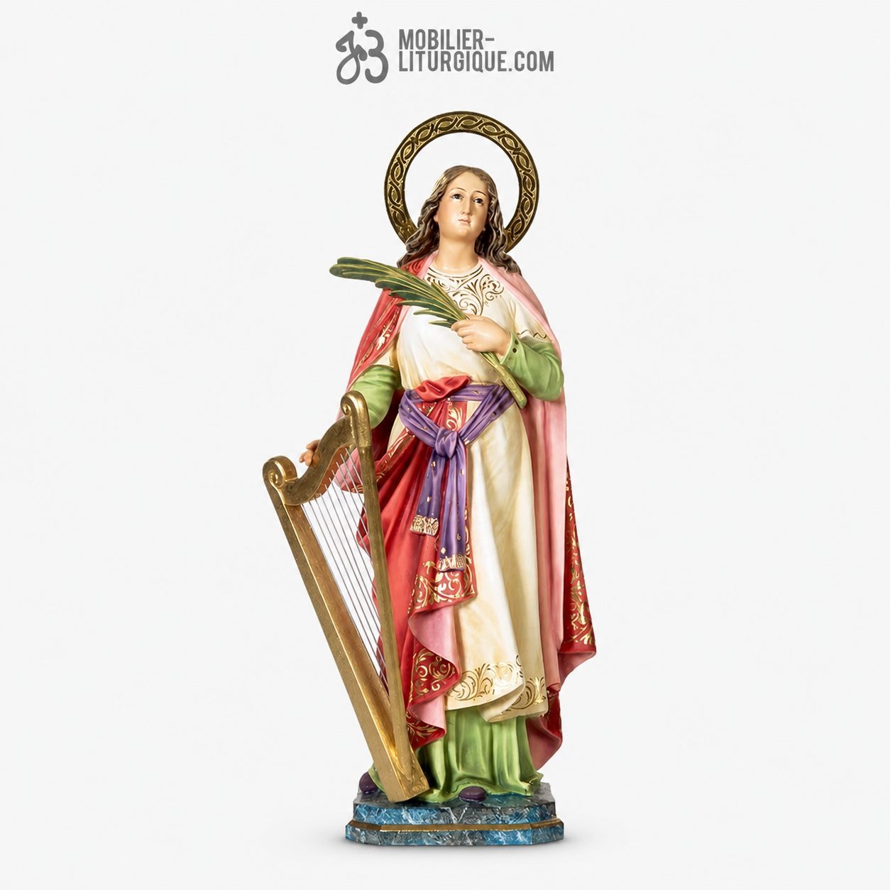 Statue Sainte C&eacute;cile Polychrome