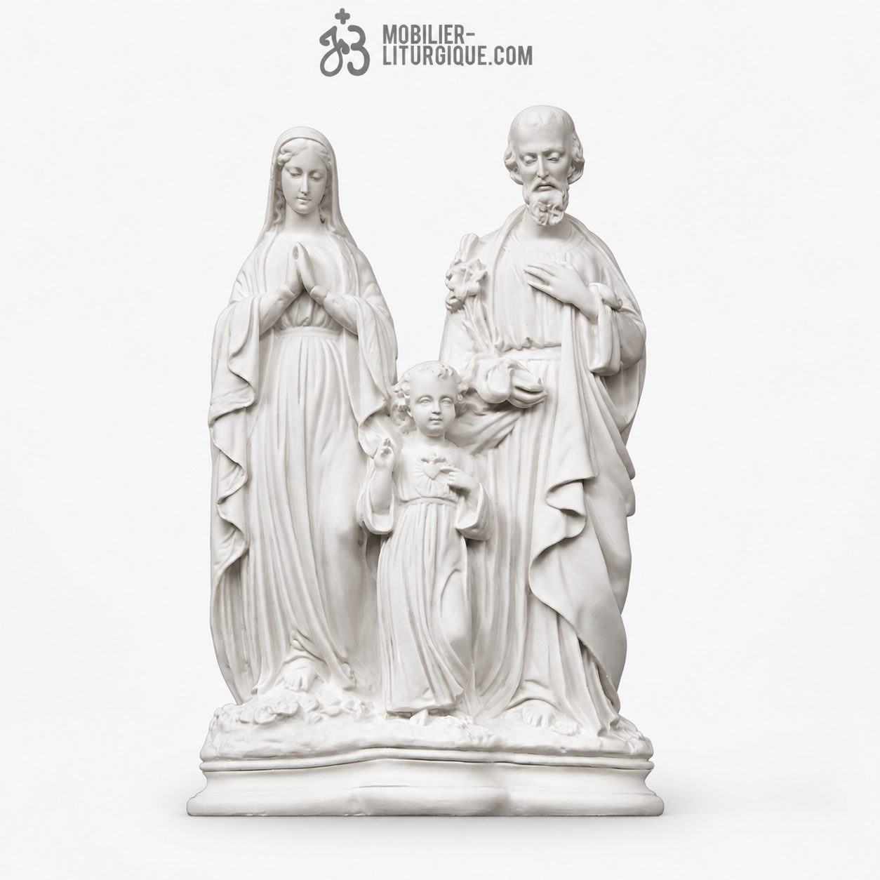 Statue Sainte Famille en marbre blanc, 40 cm