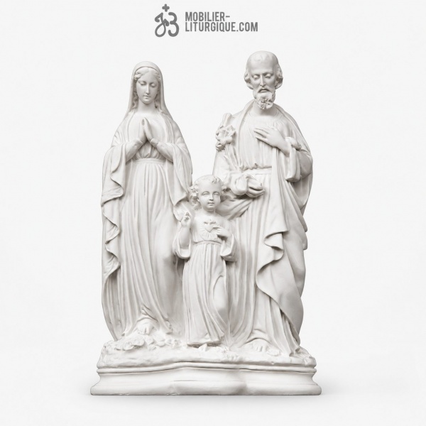 Statue Sainte Famille en marbre blanc, 40 cm