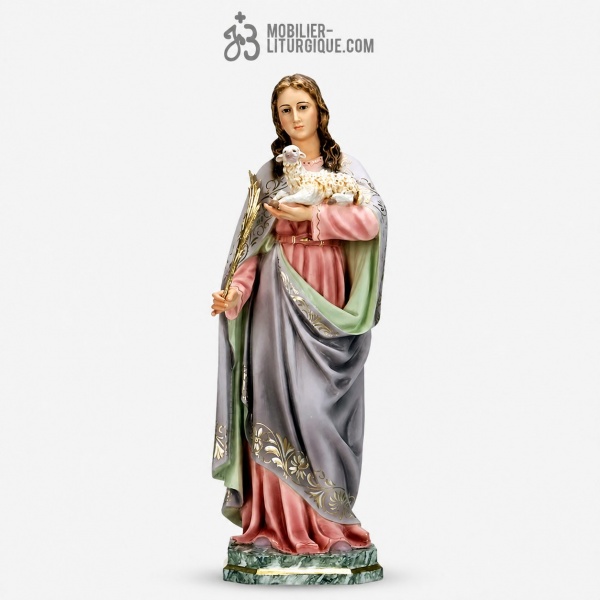 Statue Sainte Ines Polychrome Antique