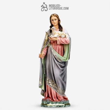 Statue Sainte Ines Polychrome Antique