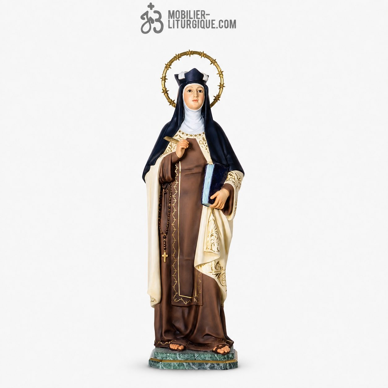 Statue Sainte Th&eacute;r&egrave;se d\'Avila Polychrome Antique