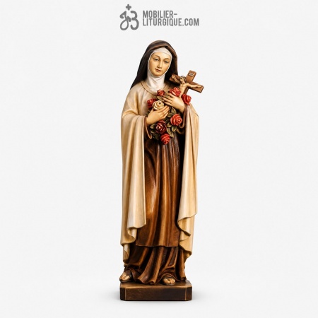 Statue Sainte Th&eacute;r&egrave;se de Lisieux en bois d&eacute;cor&eacute;