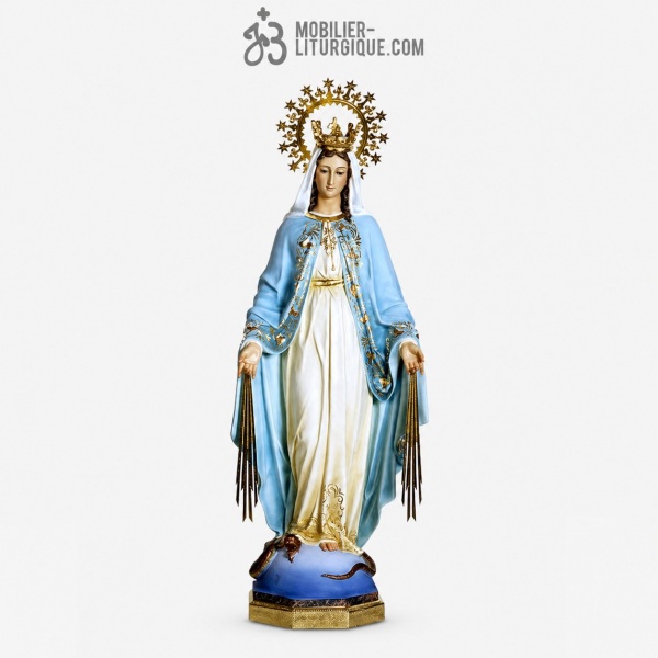Statue Sainte Vierge Miraculeuse Polychrome Antique