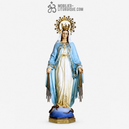 Statue Sainte Vierge Miraculeuse Polychrome Antique