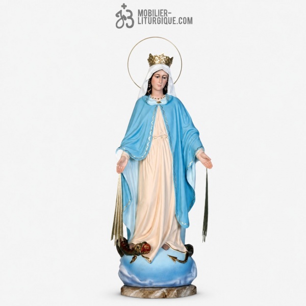 Statue Sainte Vierge Miraculeuse Polychrome Antique