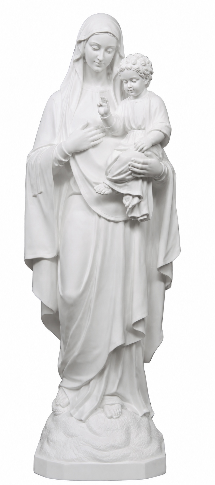 Statue Vierge &agrave; l\'Enfant , en r&eacute;sine de marbre reconstitu&eacute;, 130 cm