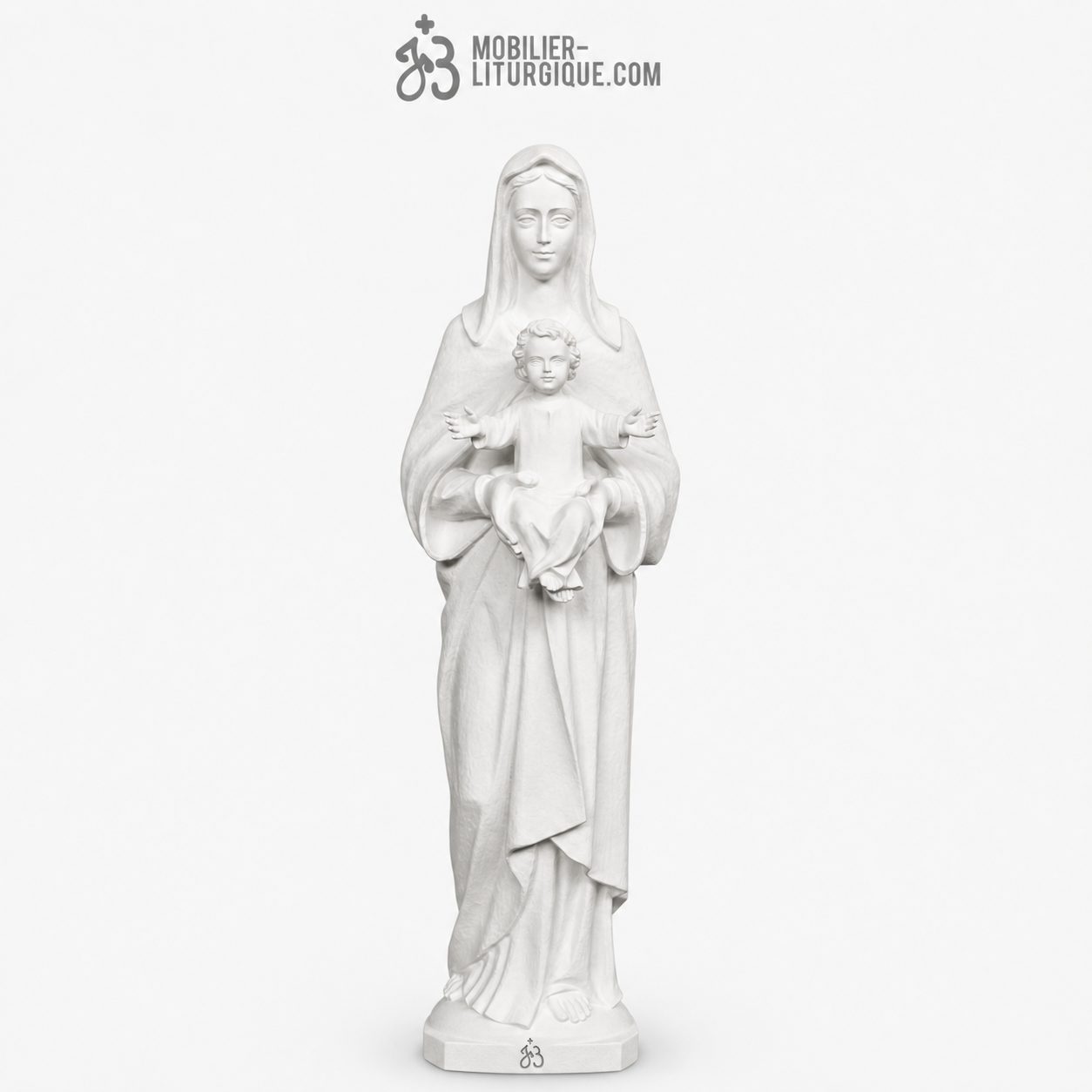 Statue Vierge &agrave; l\'Enfant ,en marbre blanc base r&eacute;sine, 80-110 cm