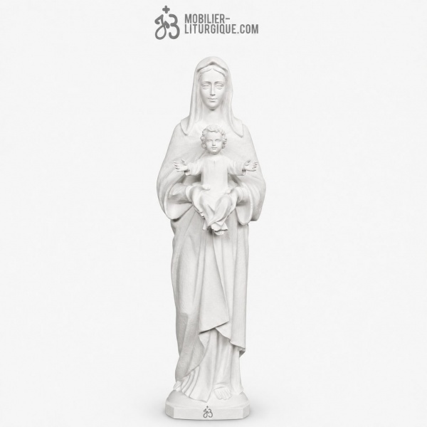 Statue Vierge � l\'Enfant ,en marbre blanc base r�sine, 80-110 cm