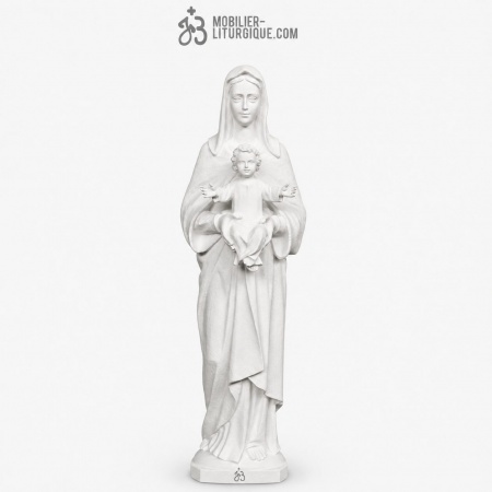 Statue Vierge &agrave; l\'Enfant ,en marbre blanc base r&eacute;sine, 80-110 cm