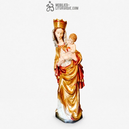 Statue Vierge &agrave; l\'Enfant en bois color&eacute;, dor&eacute;e &agrave; la feuille d\'or