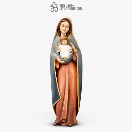Statue Vierge &agrave; l\'Enfant en bois d&eacute;cor&eacute;