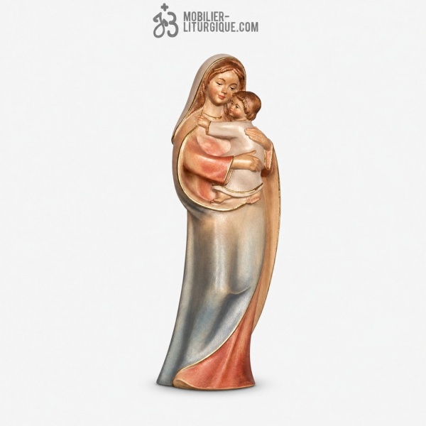 Statue Vierge � l\'Enfant en bois finition aquarelle