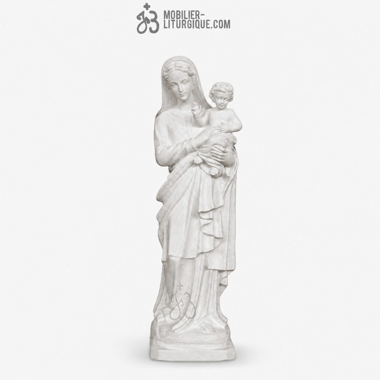 Statue Vierge &agrave; l\'Enfant en marbre blanc 100 cm