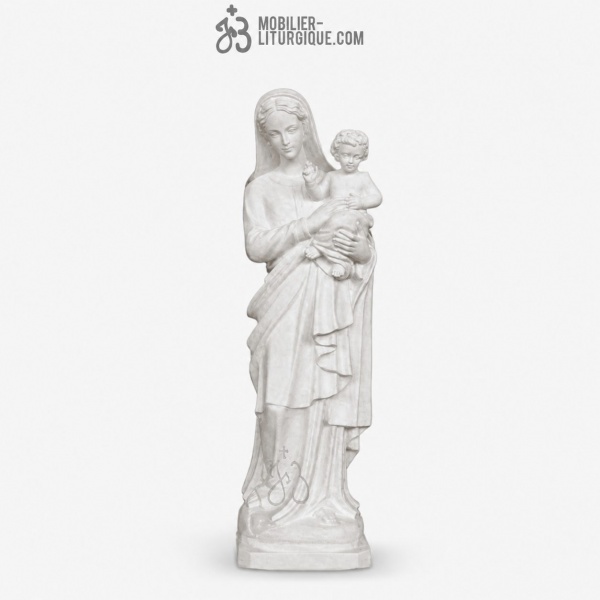 Statue Vierge � l\'Enfant en marbre blanc 100 cm