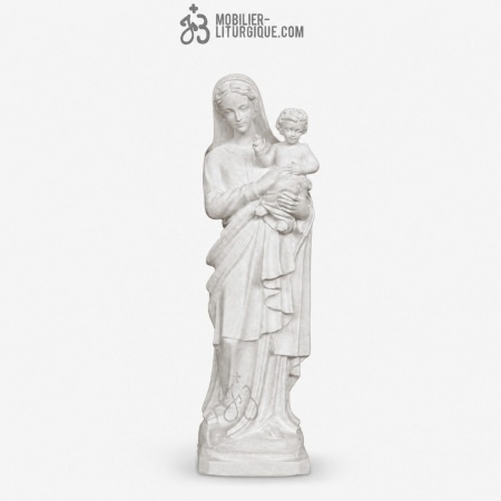 Statue Vierge &agrave; l\'Enfant en marbre blanc 100 cm
