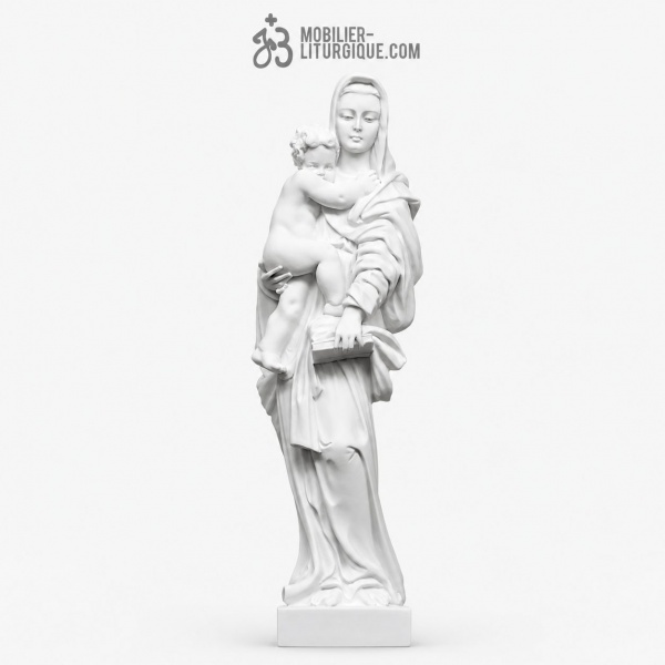 Statue Vierge � l\'Enfant en marbre blanc