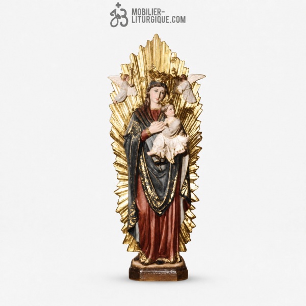 Statue Vierge � l\'enfant Polychrome Antique