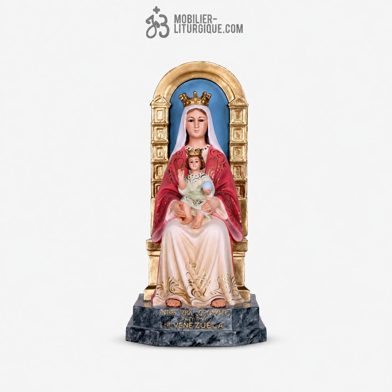 Statue Vierge &agrave; l\'enfant Polychrome Antique