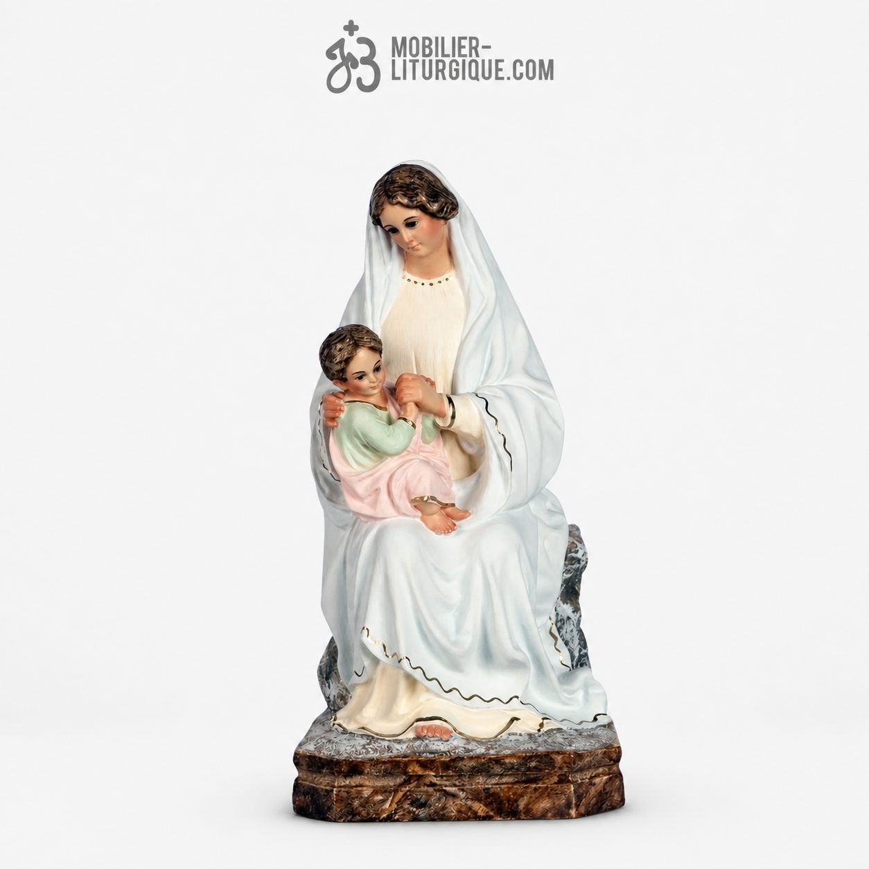 Statue Vierge &agrave; l\'enfant Polychrome Antique