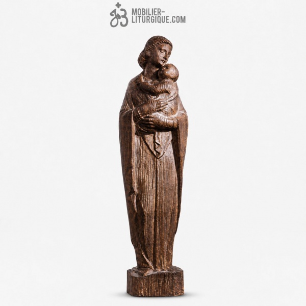 Statue Vierge � l\'enfant Polychrome Antique