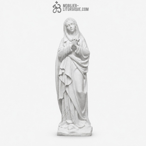 Statue Vierge adorant , en marbre blanc base r�sine,80 - 160 cm