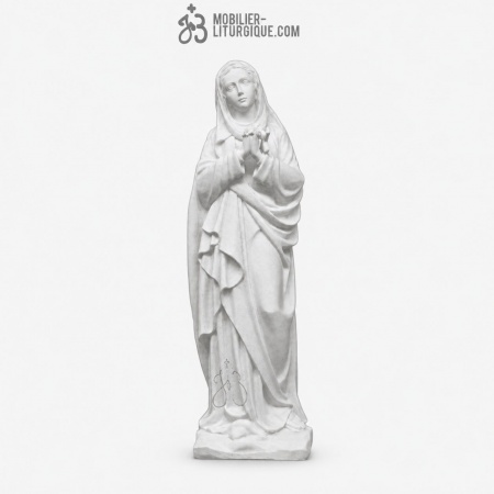 Statue Vierge adorant , en marbre blanc base r&eacute;sine,80 - 160 cm